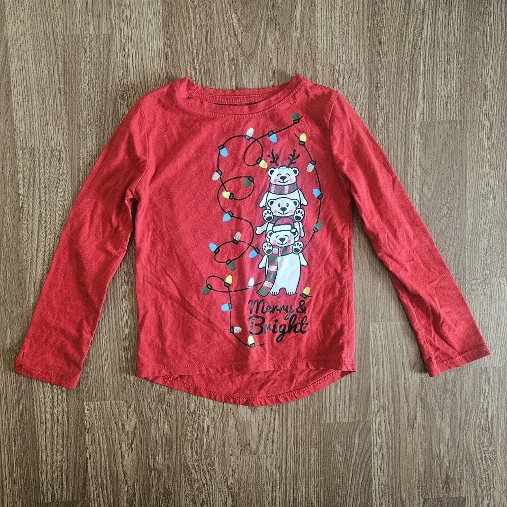 Holiday Time Red Kids Long Sleeve Shirt with Bear and Lights